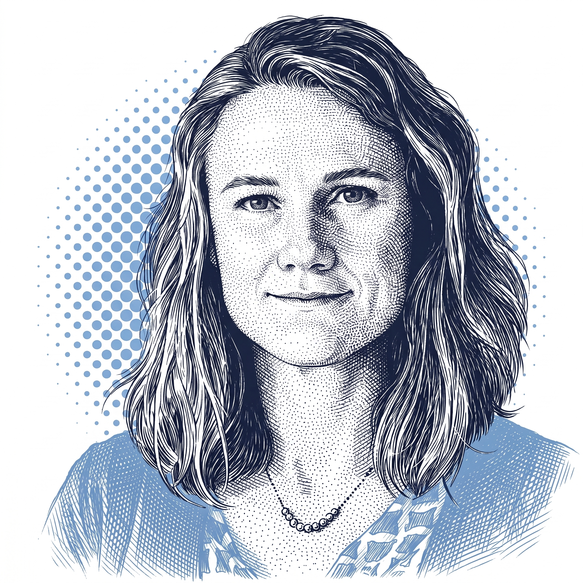 Two-tone hedcut portrait of Larissa Lane